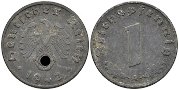 Германия 1 рейхспфенниг 1942 А KM 97, J. 369 цинк 4567-1051