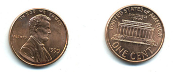 США 1 цент 1999 Авраам Линкольн KM 201b цинк плакированный медью UNC 4364-321