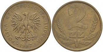 ПОЛЬША 2 ЗЛОТЫХ 1987 MW KM 80.2 латунь 4548-526