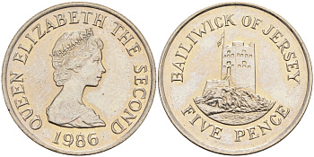 Джерси 5 пенсов 1986 башня Сеймур KM 56.1 медно-никель UNC 4582-257