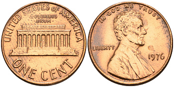 США 1 цент 1976 Линкольн KM 201 медь цинк    4115-323