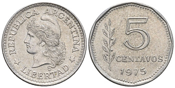 Аргентина 5 сентаво 1975 голова свободы влево KM 65, CJ 354, Schon 65 алюминий    4609-1216