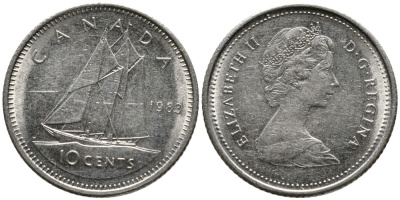 Канада 10 центов 1983 Елизавета II (1953- ), парусник KM 77.2 никель 4532-828