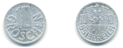 Австрия 10 грошей 1965 KM 2878 алюминий 83-355