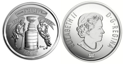 Канада 25 центов 2017 125-я годовщина розыгрыша Кубка Стэнли, хоккей KM 2299 никелированная сталь  UNC  M59-05