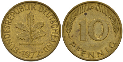 ФРГ 10 пфеннигов 1972 D J. 383, KM 108 сталь плакированная латунью    4603-355