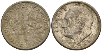 США 10 ЦЕНТОВ = 1 ДАЙМ 1991 P, РУЗВЕЛЬТ KM 195а медь плакированная медно-никелем 66-1124