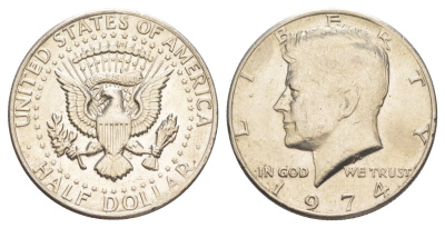 США 1/2 доллара (50 центов) 1974 Джон Кеннеди KM 202b медь плакированная медно-никелем aUNC 4536-826