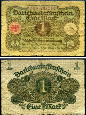 Германия 1 марка 1920 Pick 58 бумага 6301-5-1-1