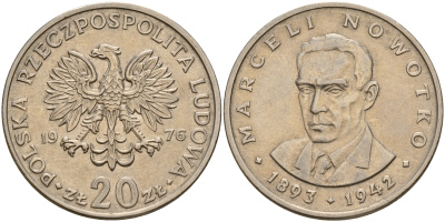 Польша 20 злотых 1976 Марцелий Новотко KM 69 медно-никель    4157-921