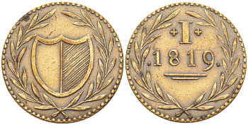 ФРАНКФУРТ-НА-МАЙНЕ 1 ПФЕННИГ 1819 ЕВРЕЙСКИЕ ПФЕННИНГИ, ТОКЕН JEWISH PFENNIGS (JUDEN PFENNIGE) KM Tn5 медь 214-511