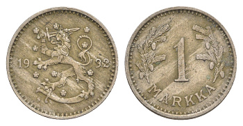 Финляндия 1 марка 1932 KM 30 медно-никель 4647-414