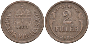 Венгрия 2 филлера 1939 BP KM 506 бронза 4115-1216