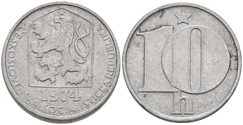 ЧЕХОСЛОВАКИЯ 10 ГЕЛЛЕРОВ 1974 СОЦИАЛИСТИЧЕСКАЯ РЕСПУБЛИКА KM 80 алюминий 177-1261