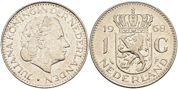 Нидерланды 1 гульден 1968 Юлиана (1949-1980) KM 184а никель 4171-113