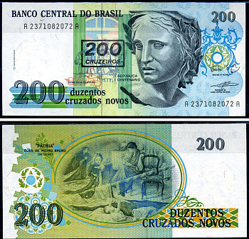 Бразилия 200 крузейро 1989 Центральный банк Бразилии Pick 229 бумага UNC (пресс) 8602-17-2-2