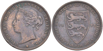 Джерси 1/24 шиллинга 1877 H, Виктория (1837-1901) KM 7 бронза 4525-514