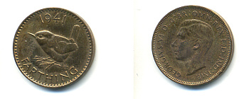 Великобритания 1 фартинг 1941 Георг VI (1936-1952) KM 843, Spink 4116 бронза 83-434