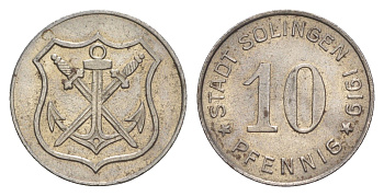 Золинген 10 пфеннигов 1919 Funck 508.4, Men18 29571.5 железо UNC 4636-828