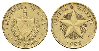 Куба 1 песо 1987 KM 105 латунь UNC 4666-815