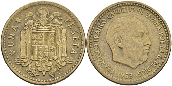 Испания 1 песета 1953 (?) Франсиско Франко (1939-1975) KM 775 алюминиевая бронза 4604-326