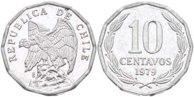 Чили 10 сентаво 1979 KM 205a алюминий 4402-423