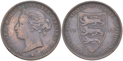 Джерси 1/24 шиллинга 1877 H, Виктория (1837-1901) KM 7 бронза 4525-514