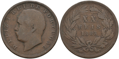 Португалия 20 рейсов 1883 Луиш (Людовик) I (1861-1889) KM 527 бронза 4565-135