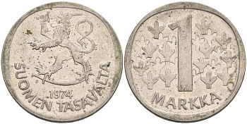 ФИНЛЯНДИЯ 1 МАРКА 1974 S KM 49a медно-никель 4563-516