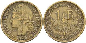 Французский Камерун 1 франк 1925 (а), монетный двор Париж KM 2 алюминиевая бронза 51-214