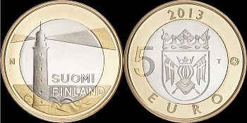 Финляндия 5 евро 2013 серия исторические регионы Финляндии, Аланды KM 200 биметалл UNC M7-01