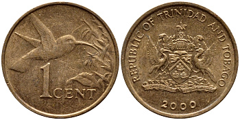 Тринидад и Тобаго 1 цент 2000 колибри KM 29 бронза 4396-1028