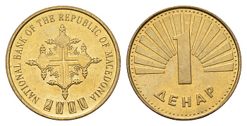 Македония 1 денар 2000 год-тип KM 27 латунь UNC 4688-751