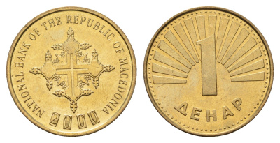 Македония 1 денар 2000 год-тип KM 27 латунь UNC 4688-751