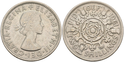 Великобритания 2 шиллинга (флорин) 1961 Елизавета II (1952-2022) KM 906, Spink 4146 медно-никель 4367-1243