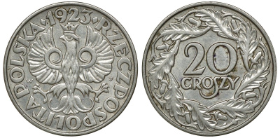 ПОЛЬША 20 ГРОШЕЙ 1923 KM 12 никель 72-555