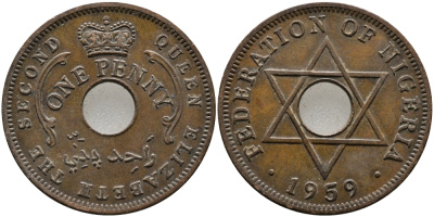 Нигерия 1 пенни 1959 Елизавета II (1952-), Британский протекторат KM 2 бронза 51-2623