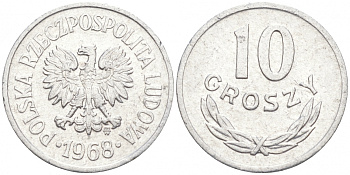 ПОЛЬША 10 ГРОШЕЙ 1968 MW KM АА47 алюминий 99-811