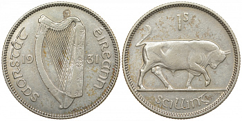 Ирландия 1 шиллинг 1931 бык KM 6 серебро 00-814-02