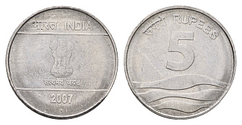 Индия 5 рупий 2007 KM 330 нержавеющая сталь UNC 4656-314