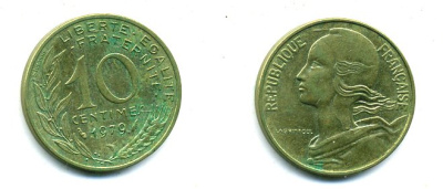 ФРАНЦИЯ 10 САНТИМОВ 1979 ТИП MARIANNE КМ 929 медь алюминий никель 3999-712