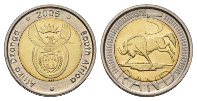 ЮАР 5 рандов 2005 KM 297 биметалл UNC 4678-231