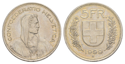 Швейцария 5 франков 1999 KM 40a медно-никель 4168-635