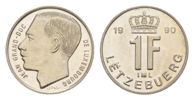 Люксембург 1 франк 1990 Герцог Жан (1964-1999) KM 63 сталь плакированная никелем UNC 4643-556