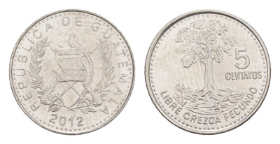 Гватемала 5 сентаво 2012 KM 276.6a сталь плакированная никелем UNC 4644-262