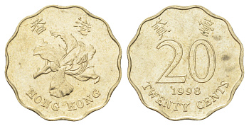 Гонконг 20 центов 1998 KM 67 никель латунь aUNC 4701-245