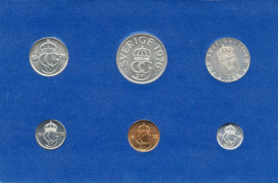 Швеция набор монетного двора из 6 монет 1976 в картоне, Карл XVI Густав (1973- ) KM MS4 UNC 7-5-7-217