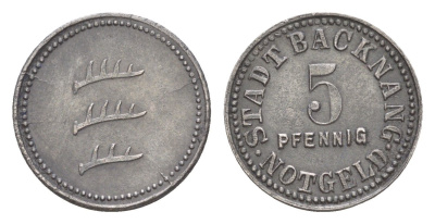 Бакнанг 5 пфеннигов ND Funck 25.1, Men05 1171.1, Men18 1511.1 железо 4636-1069