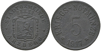 Арцберг (Бавария) 5 пфенингов ND Funck 22.1, Men05 727.1, Men18 982.1 цинк 4136-441