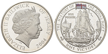 Джерси 5 фунтов 2004 История Королевского флота - HMS Victory KM 133a серебро PROOF 11-084-42